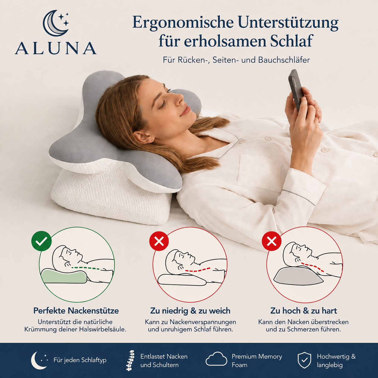 Aluna Sleep™ –  Premium Ergonomisches Schlafkissen - Dein Schlaf. Neu definiert